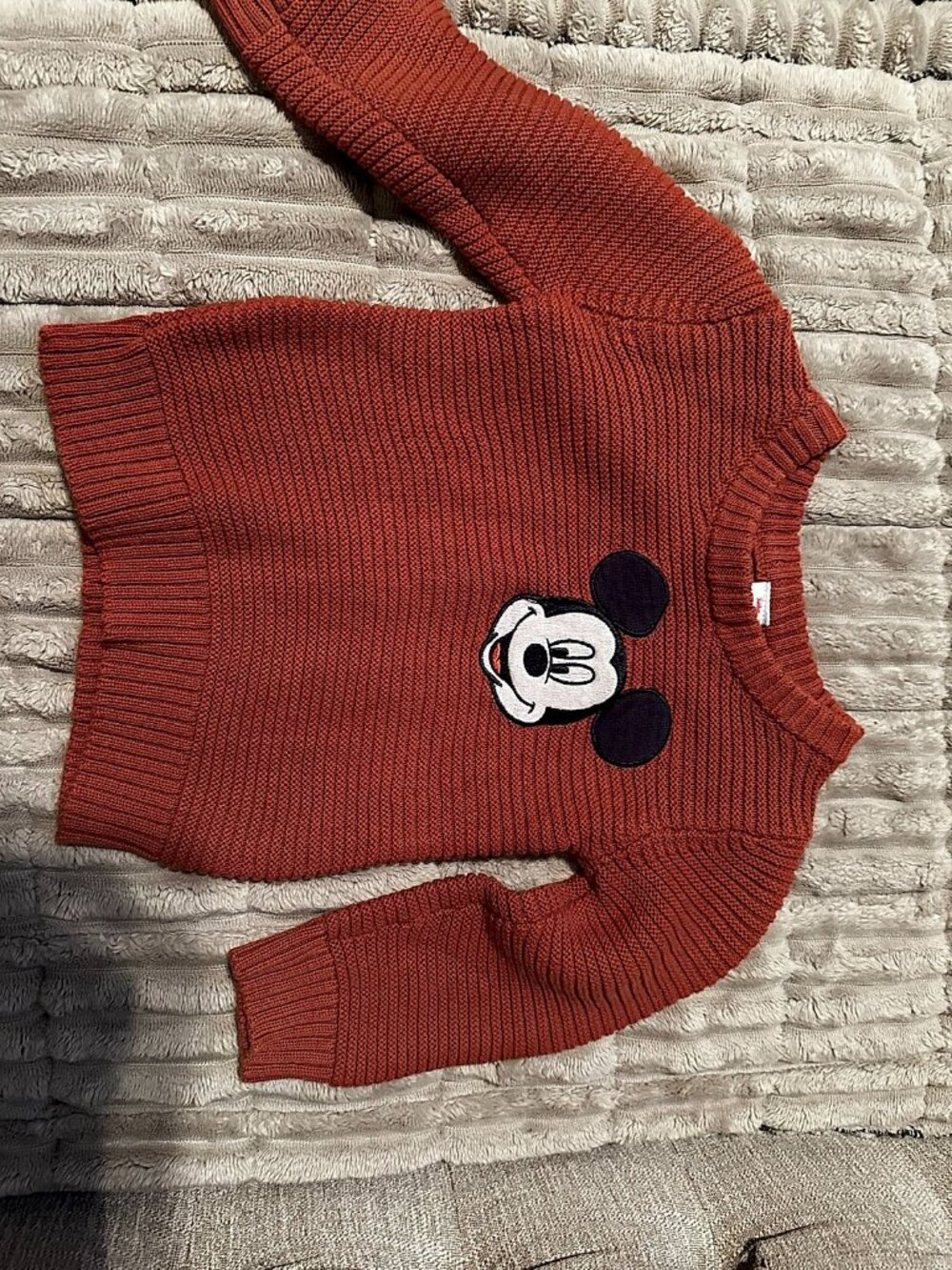 Disney Junior Mickey Childrens Rust Orange Knit Sweater with Embroidered Mickey